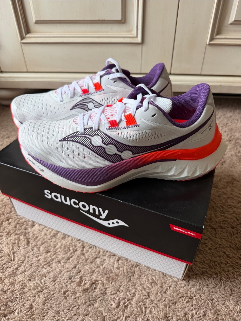 Saucony Women's Endorphin Speed 4 Running Shoes with Purple & Orange Highlights
